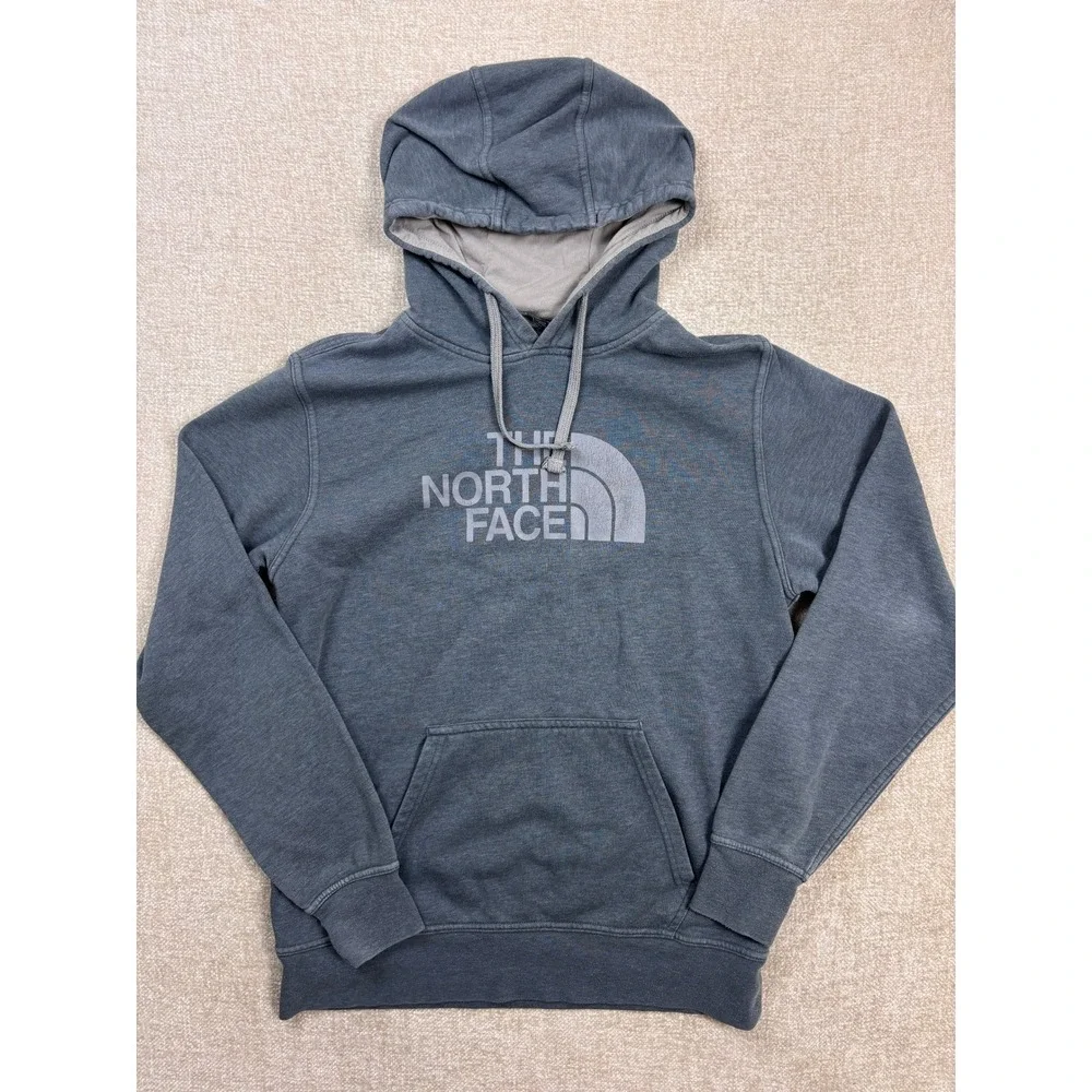 The North Face Mens Blue Gray Heather Logo Pullover Hoodie Size Medium